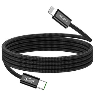 AIDOGA 艾迪伽 36W FastGo系列 Type-C TO Lightning PD充電線, 200cm, 黑色, 1條