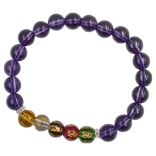 六字箴言 五行紫水晶手鍊, 紫色, 18cm