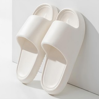 EVA踩屎感超厚休閒拖鞋 泡芙增高厚底柔軟防滑涼拖鞋, 36~37碼, 奶油白