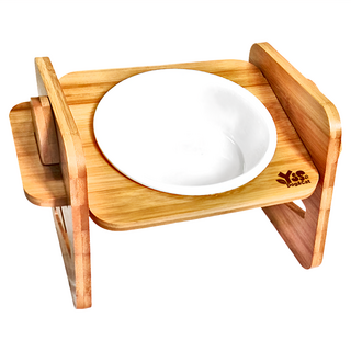YSS Dog&Cat 職人木匠 原木瓷碗 可調式 平面, 原木, 1組