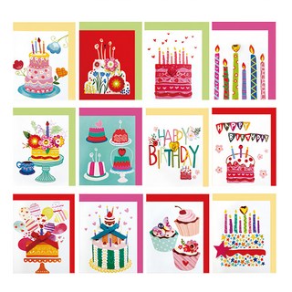 From&To 生日卡片組 FT5051 蛋糕設計卡片 傳遞溫馨祝福, 12張, 混和顏色