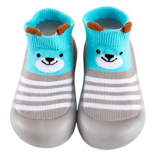 寬頭防滑透氣膠底學步鞋, 高筒灰條紋18-19, 11.5cm, 高筒灰條紋熊