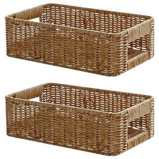 NATURE LIVING 藤編收納籃 手工編織 堅固鋼架, 26 x 17 x 8cm, 2個, 藤色