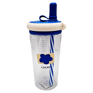 彩虹珍奶隨行杯 粗吸管 附茶濾, 霧霾藍, 800ml, 1個