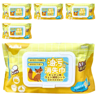 Finetech 釩泰 珍珠紋廚房柔濕巾 80抽, 添加椰油精華, 檸檬香氛, APG去汙因子, 適用於瓦斯爐/鍋具/抽油煙機, 1入, 5包