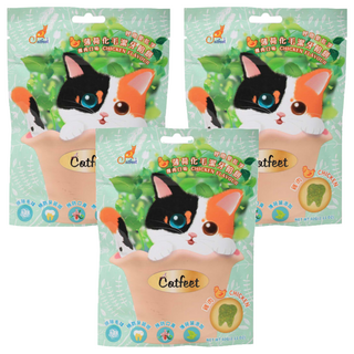 Catfeet 呼嚕最愛 薄荷化毛潔牙餡餅, 嫩雞, 60g, 3包