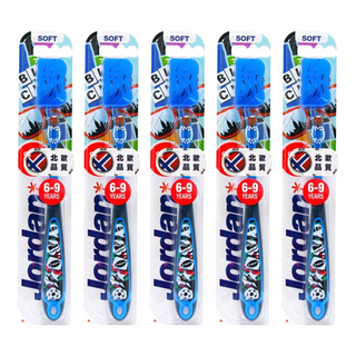 Jordan 兒童牙刷, 6-9歲適用, 柔軟刷毛, 清潔乳牙和恆牙, 顏色隨機, 1入, 5支