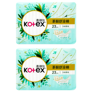 Kotex 靠得住 茶樹舒涼 涼感衛生棉 3分微涼, 23cm, 18片, 2包