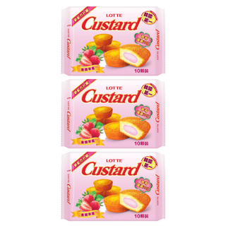 LOTTE 樂天 Custard 蛋黃派 草莓 10包, 220g, 3盒