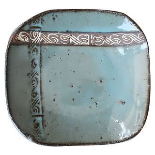 手造青釉4吋皿-日本制 陶器, 青色, 1個