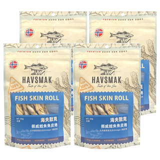 海夫默克 挪威鱈魚魚皮捲 犬用 100% 大西洋鱈魚皮 天然膠原蛋白 & Omega-3脂肪酸, 鱈魚, 50g, 4包