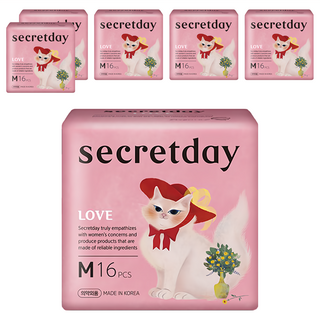 secretday 韓國原裝進口 Love系列 超薄衛生棉, 24.5cm, 16片, 6包, M(24.5cm)