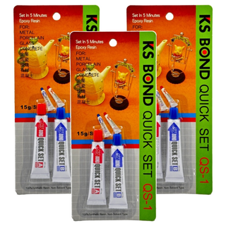 KS BOND QS-1 AB膠套裝，5分鐘快乾環氧樹脂，適用於金屬、瓷器、玻璃、石材, 3組