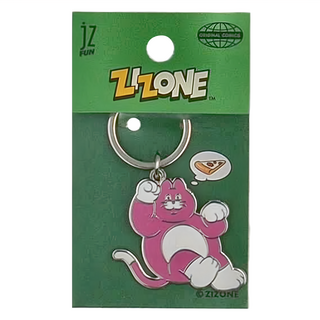 jz FUN 金屬吊飾鑰匙圈 MEOW 3.7 x 4.4cm, 桃粉色 + 白色, 1個