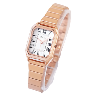 Kimio 倫敦的愛情 八角波浪刻紋 羅馬數字刻度 金屬鍊帶手錶, 白面玫金帶