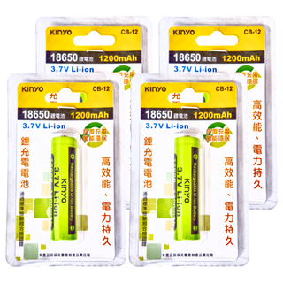 Kinyo 18650 二次鋰單電池 CB-12 33g 18 x 65mm, 1入, 4個