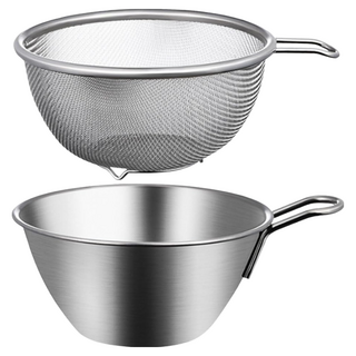 SP SAUCE不鏽鋼附手柄調理碗籃組 廚房料理好幫手, 瀝水籃 + 料理碗, 1組