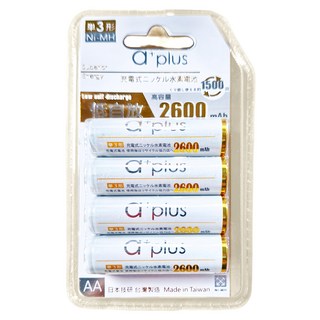 a plus 高容量低自放充電電池 AA-3號 2600mAh, 4個裝, 1組