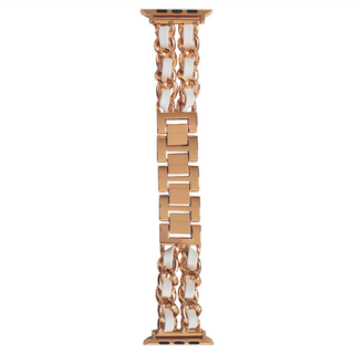 DAYA 名媛氣質款 金屬皮革錶帶 玫瑰金 小香風鏈式設計 Apple Watch, 1條