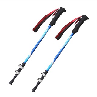 LEADER X 7075輕量鋁合金登山杖 附杖尖保護套 阻泥板, 寶藍色, 2支