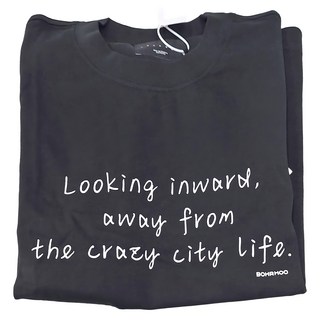 BOHRHOO 簡約輕薄標語T恤, S, 黑