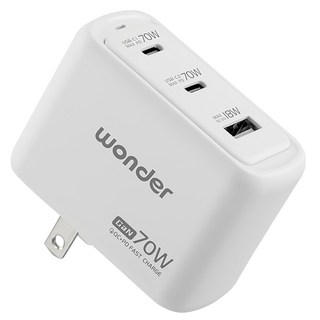wonder 旺德電通 70W GaN氮化鎵充電器 WA-A16TS3, 3孔快充, 摺疊插腳, 牛奶白, 1個