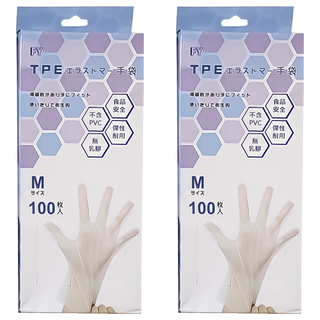 FAME YANG 坊元 TPE彈力手套 M尺寸 食品安全 不含PVC 彈性耐用, 100支, 2盒