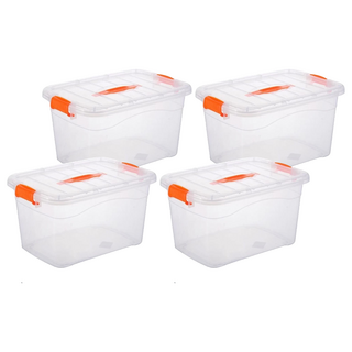 糖果色手提收納箱 帶滑輪, 透明, 4個