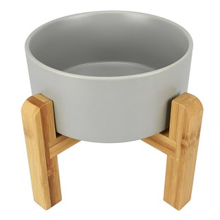 毛皇上 木架陶瓷碗 加高(大) 灰色 寵物碗, 1個