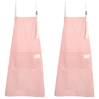 Axis 艾克思 簡約條紋棉麻質感工作圍裙 - 親膚舒適，居家/工作皆適用, 條紋紅, 2件