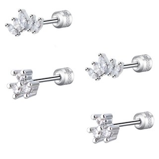 Brilliant Beauty 耀眼美人 三五繁星鈦鋼/不鏽雙鋯石鑽耳環/過爐款不鏽鋼 2組, 雙鋯石鑽轉式