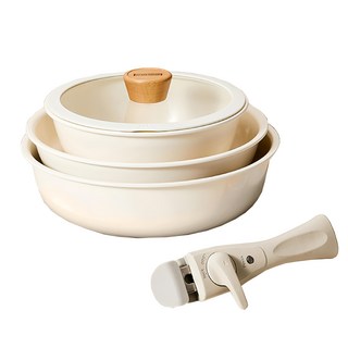 ANDY MAY2 韓式陶瓷不沾鍋5件組, 1組, 湯鍋 20cm + 煎鍋 24cm + 炒鍋 26cm + 鍋蓋 20cm + 手把, 白色