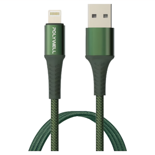 POLYWELL 寶利威爾 USB-A-Lightning 公對公 編織充電線 PW15-W45-A279, 1m, 綠色, 1條