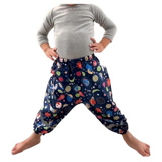 兒童透氣防水雨褲, 95%棉 5%氨綸, 360度高亮安全反光條, 深藍滿印太空, S(85~95cm)