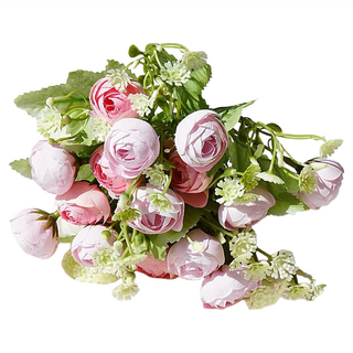 FLORAL M 法式花園圓葉小玫瑰花束仿真花花材 居家裝飾 打造浪漫氛圍, 1個, 粉色