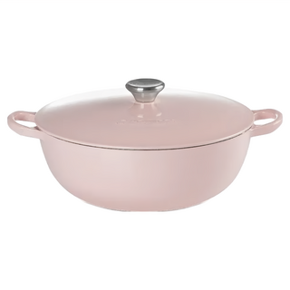LE CREUSET 媽咪鐵鍋 鋼頭 內鍋黑 5360g 4.9L 雪紡粉 28cm, 1個