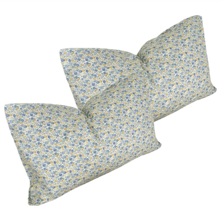 HOOM 碎花純棉枕頭套 Set 韓系舒適質感, 48 x 74cm, 莫內花園 藍色 + 黃色, 1組