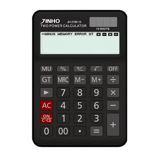 JINHO 京禾 JH-2780-12 12位元計算機，太陽能/電池雙重電源，大螢幕大按鍵, 黑色, 1個