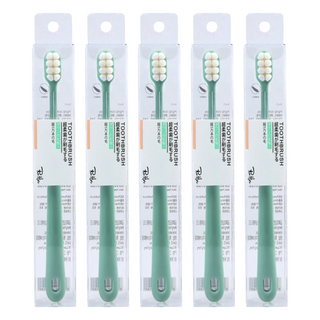 超柔密絨感萬根八束型成人牙刷 萬毛牙刷 防霉牙刷 215 x 30 x 23mm 粉綠色, 1入, 5支