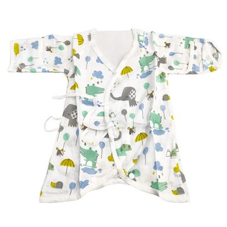 OhBabyLying 嬰兒紗布衣 包手款 純棉透氣舒適 可反摺袖口, Free Size, 鱷魚小象, 1件