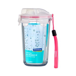 Glasslock 強化玻璃隨行杯, 透蓋粉, 500ml, 1個