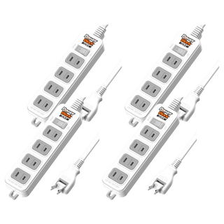 PowerWork 動力工廠 1切4座2P 15A延長線 電源總開關/過載自動斷電, 4.5m, 白色, 4條