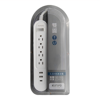 Kinyo 雙圓1開4插 延長用電源線組 附USB插座 3孔, 2.7m, 白色, 1條