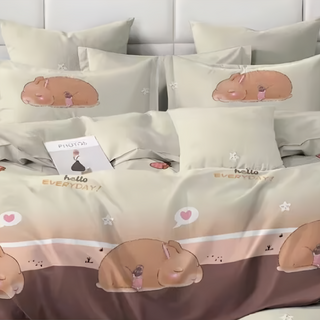 A-ONE 雪紡棉被套, 超柔手感 特殊加工處理 吸濕排汗 清爽舒適, 雙人, 貪睡兔