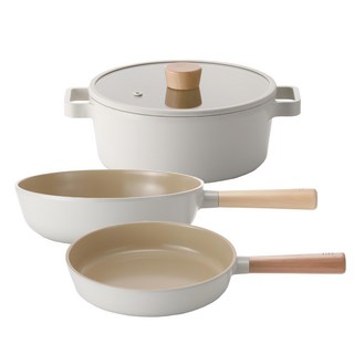 NEOFLAM FIKA系列 鑄造三鍋組, 白色, 湯鍋+炒鍋+平底鍋, 1組