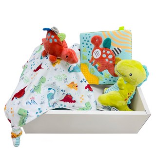 mary meyer 蜜兒 臻藏禮盒 柔軟材質 刺激發育 安全柔軟布料 手搖鈴、沙沙紙聲響設計, 恐龍, 1盒