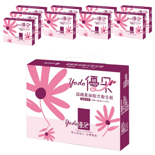 優朵 超細柔抽取式花紋衛生紙 增量50% 100%原生紙漿 無添加螢光劑, 150張, 14包, 10袋