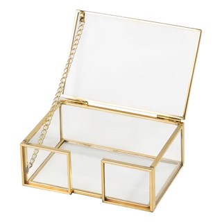 艾米購物 名片座 盒子款 透明玻璃金色邊框 辦公室桌面名片展示架, 1個, 1