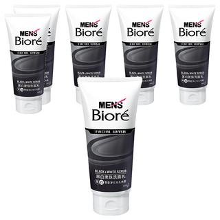 MEN's Biore男性專用黑白柔珠洗面乳, 深層清潔毛孔角質，古龍水時尚香, 100g, 6條
