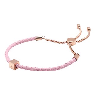 MARIGOLD 美爾朵 細數幸福LOVE翻轉字母抽拉繩可調式真皮手環 KMD035 粉紅皮繩 鈦鋼, 粉紅